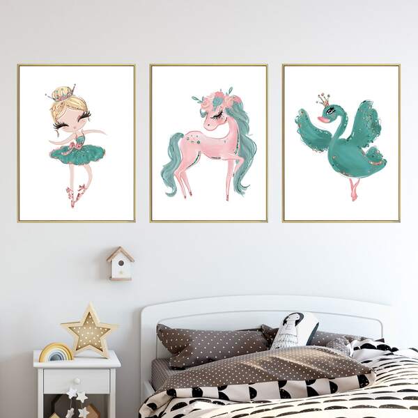 

3pcs Kids Cartoon Graphic Wall Painting Without Frame, Multicolor