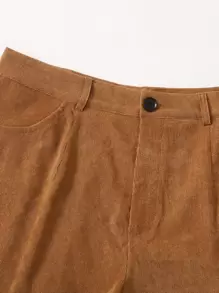 大碼燈芯絨捲起下擺短褲 - 棕色 - 查看 5