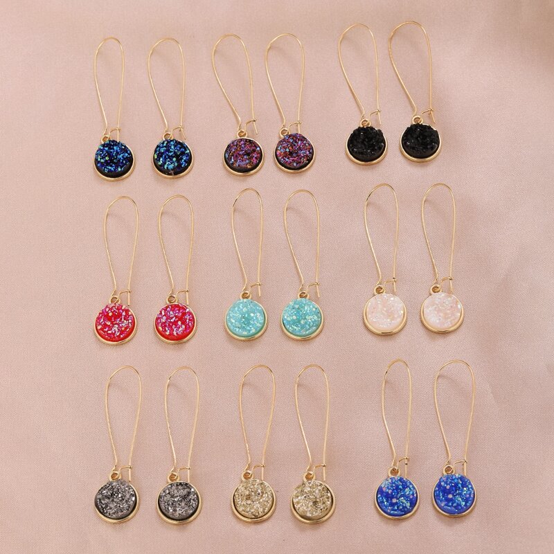 

9pairs Glitter Round Drop Earrings, Multicolor