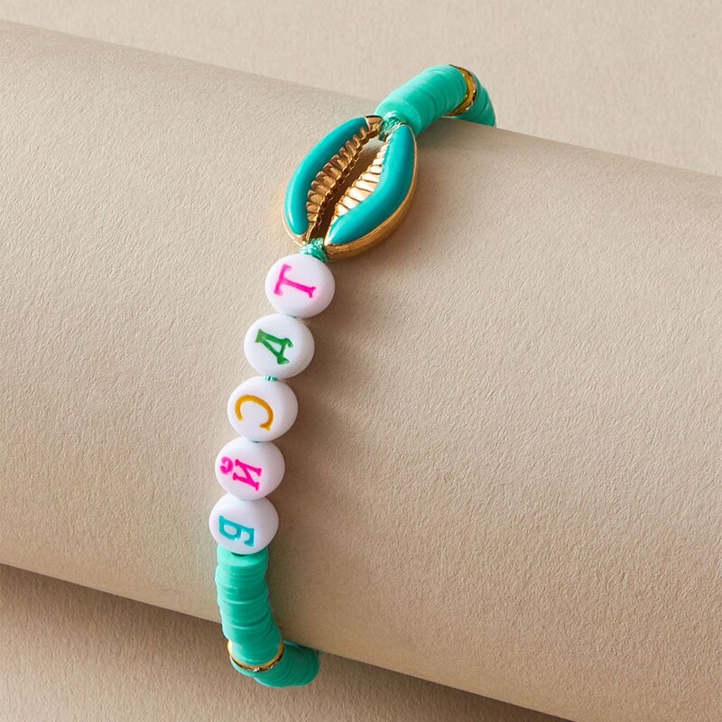 

Shell & Letter Beaded Bracelet, Mint green