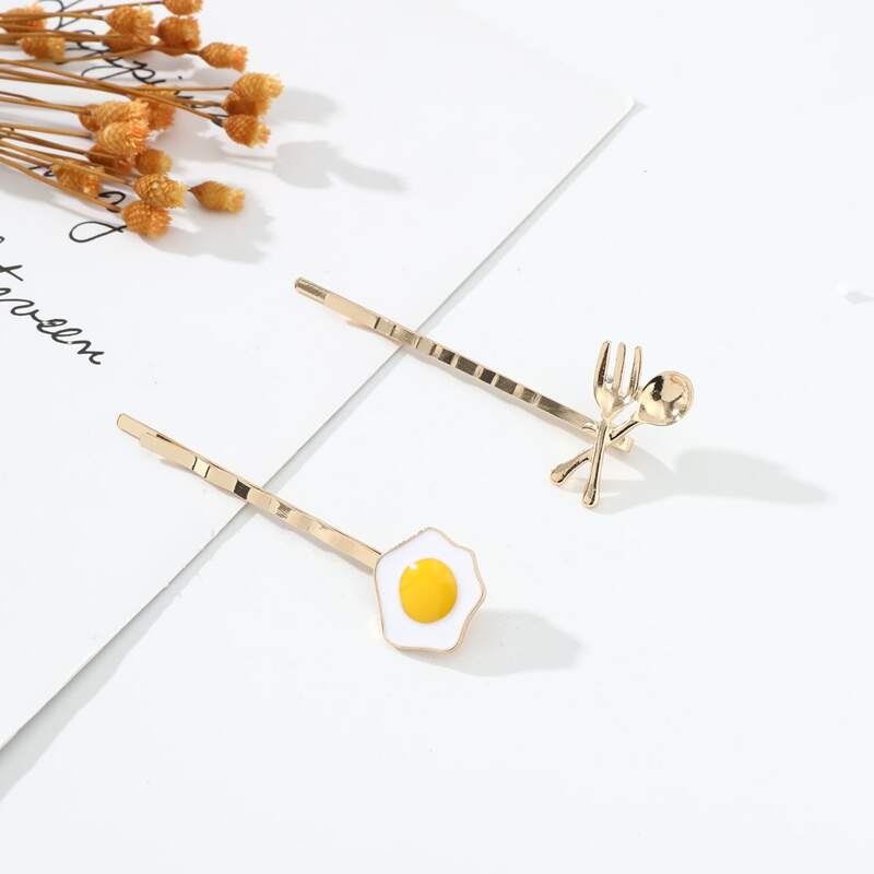 

2pcs Fried Egg Hair Clip, Gold