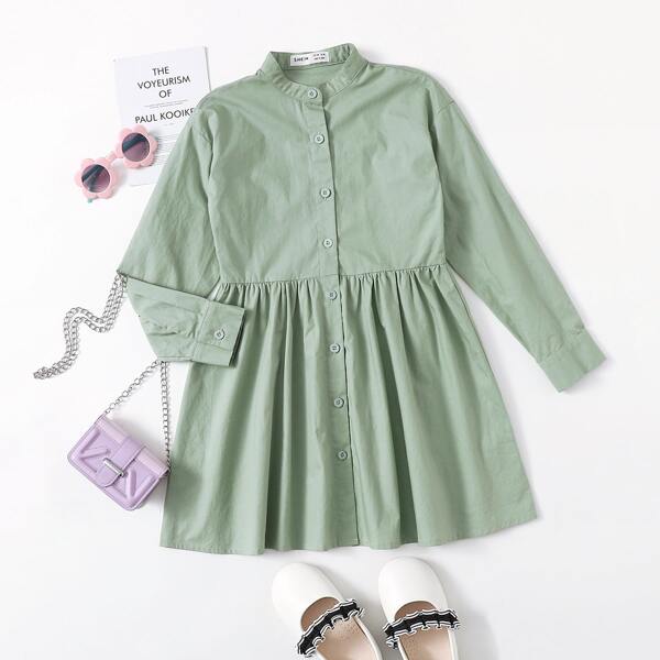 

Girls Mock Neck Solid Dress, Mint green