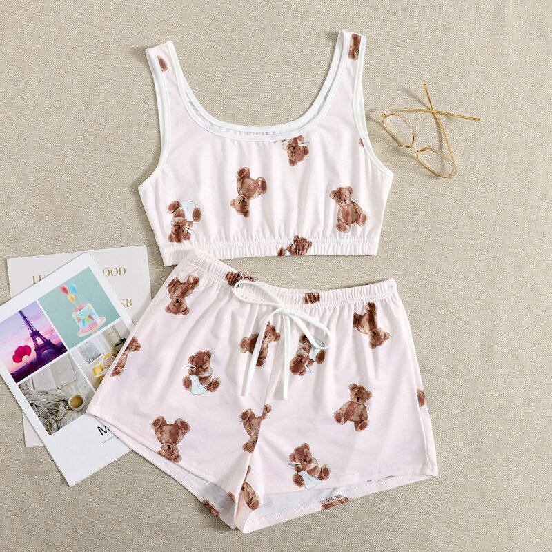 

Bear Print Tank Top PJ Set, Multicolor
