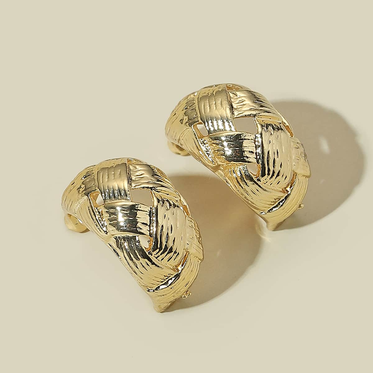 

Woven Textured Open Hoop Earrings, Gold