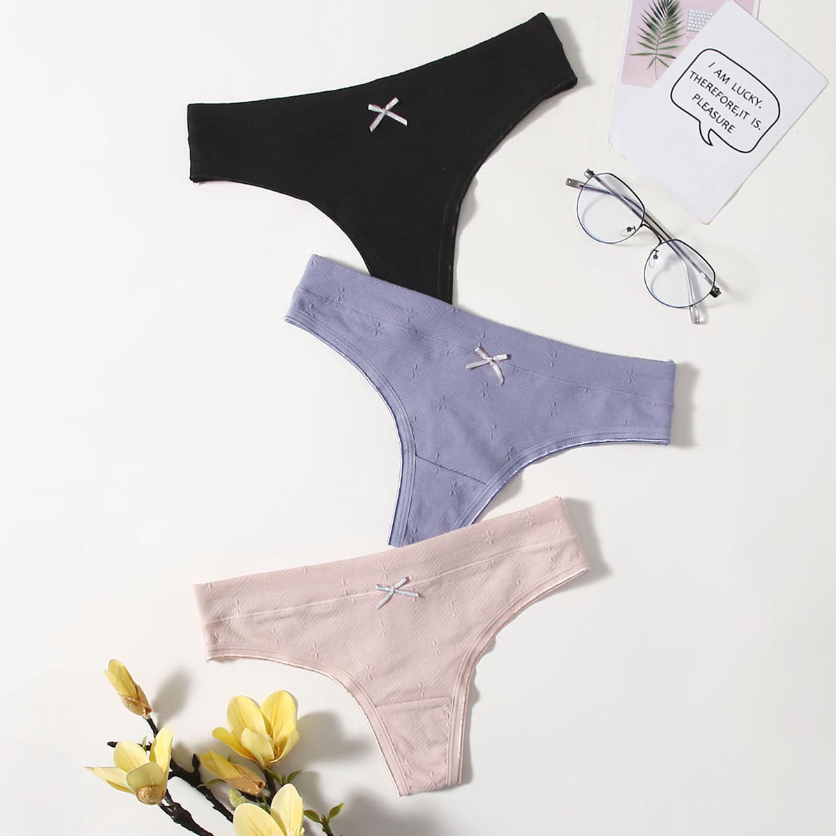 

3pack Bow Decor Panty Set, Multicolor