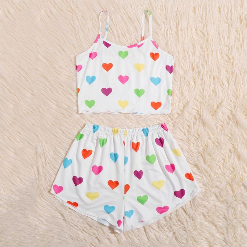 

Heart Print Cami PJ Set, White