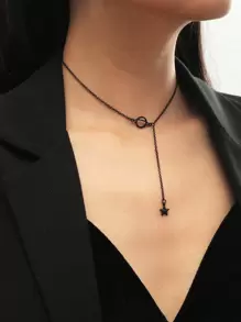 Star Pendant Y-lariat Necklace - Black - View 1