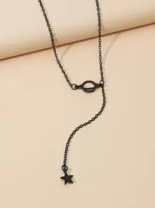 Star Pendant Y-lariat Necklace - Black - View 3