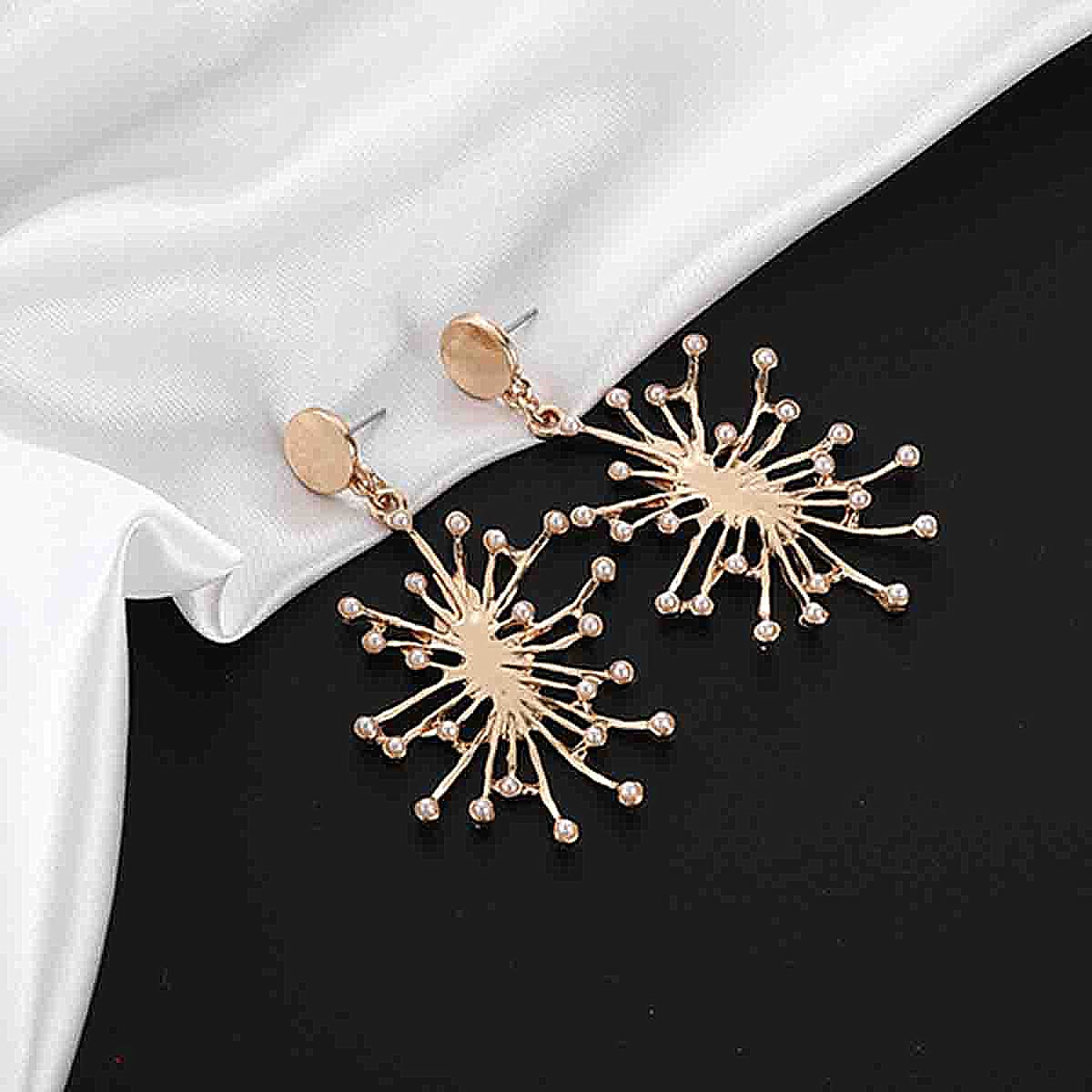 

Fireworks Design Drop Earrings, Gold