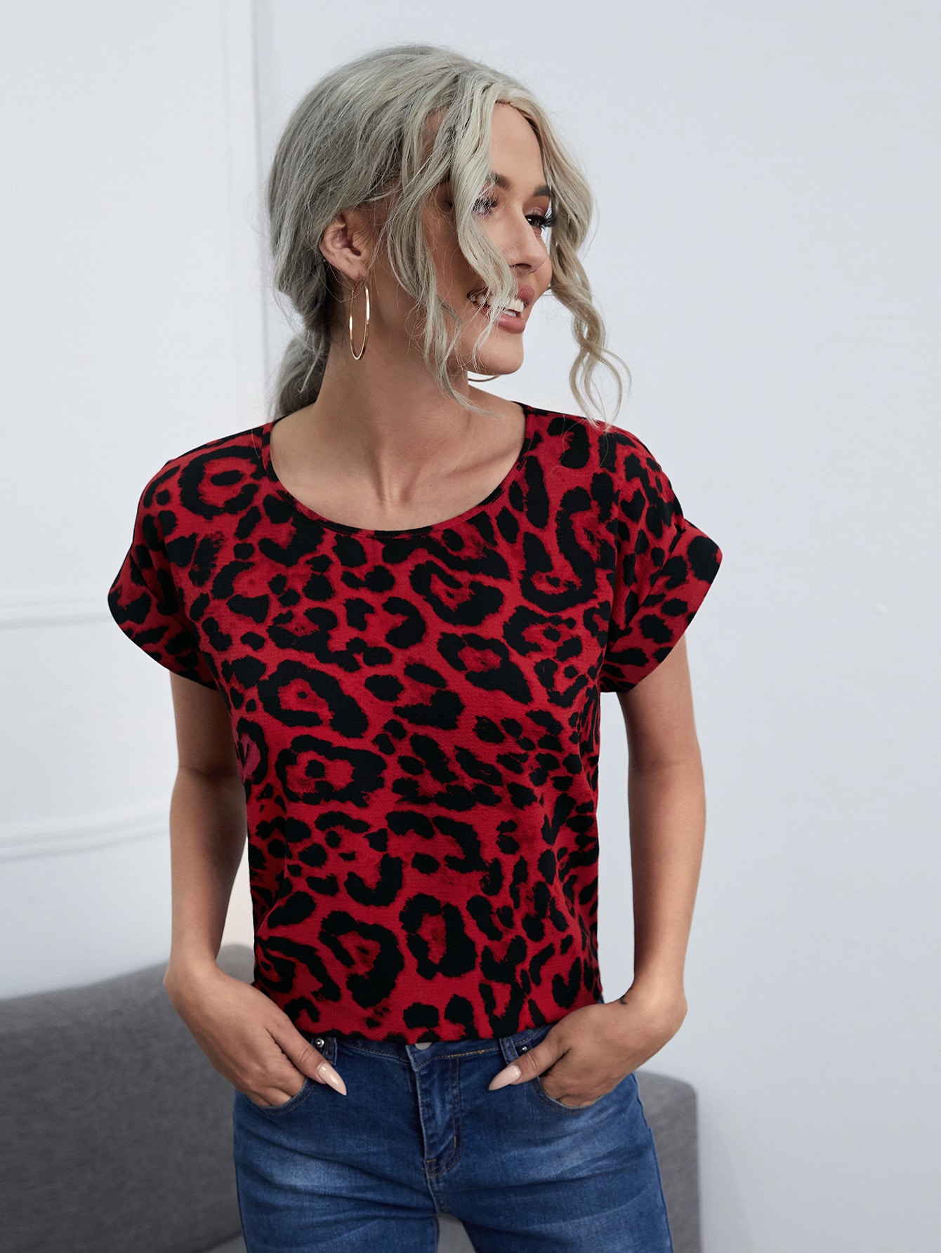Cuffed Sleeve Leopard Top thumbnail