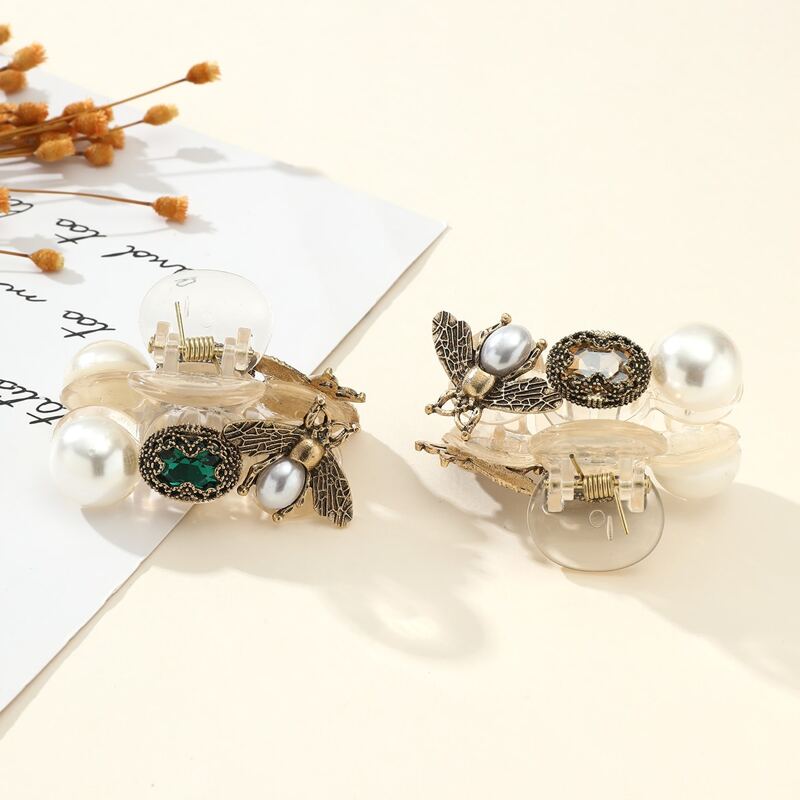 

1pc Random Rhinestone & Faux Pearl Bee Hair Claw, Multicolor