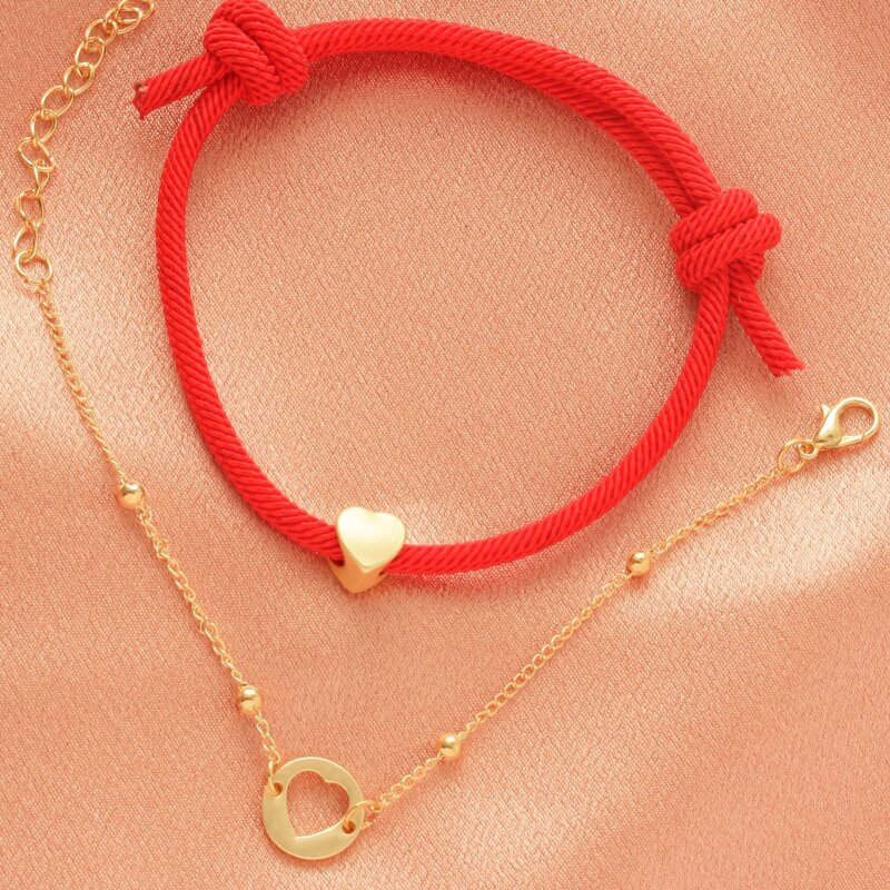 

2pcs Heart Decor Bracelet Set, Red