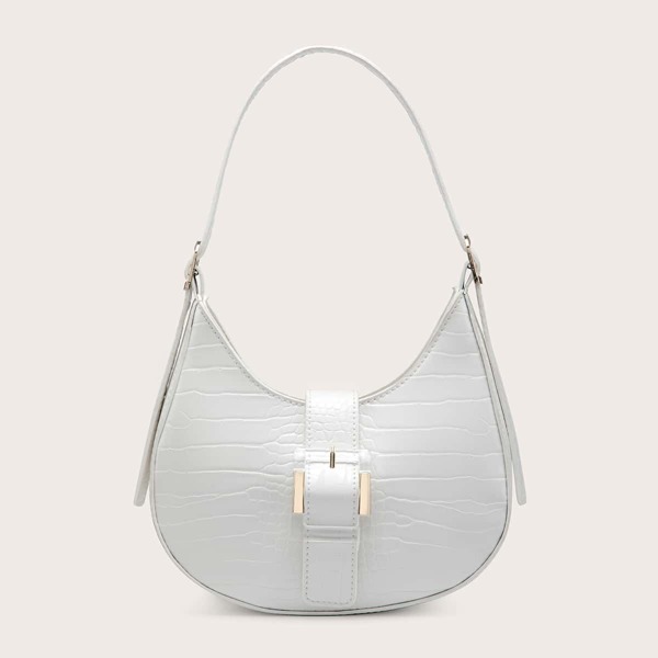 

Croc Embossed Shoulder Bag, White