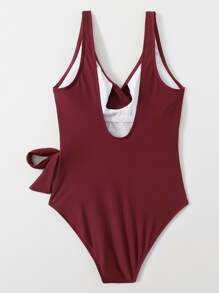 Summer Knot Waist One Piece Swimsuit - Burgundy - View 2