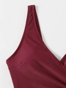 Summer Knot Waist One Piece Swimsuit - Burgundy - View 5