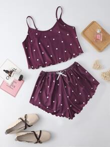 Polka Dot Lettuce Trim Cami PJ Set - Purple - View 1