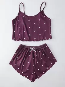 Polka Dot Lettuce Trim Cami PJ Set - Purple - View 4