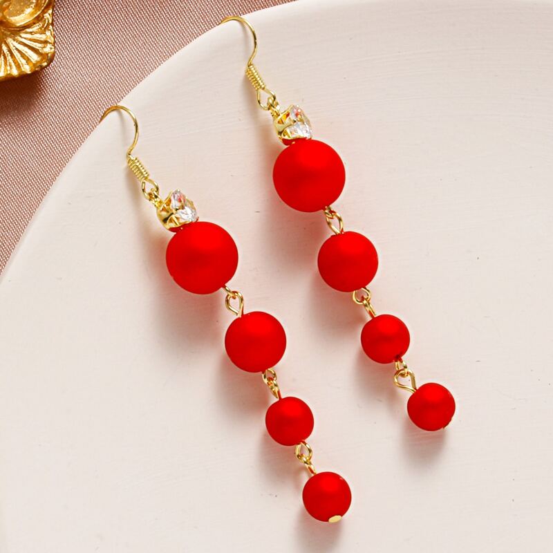 

Layered Beaded Drop Earrings, Red