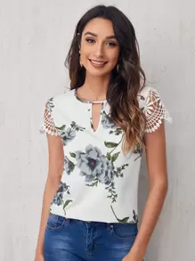 SHEIN Clasi Blus Tombol Bunga Casual - MultiWarna - View 1