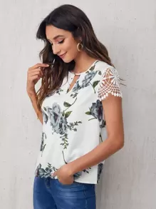 SHEIN Clasi Blus Tombol Bunga Casual - MultiWarna - View 3