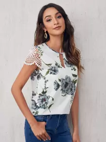 SHEIN Clasi Blus Tombol Bunga Casual - MultiWarna - View 4