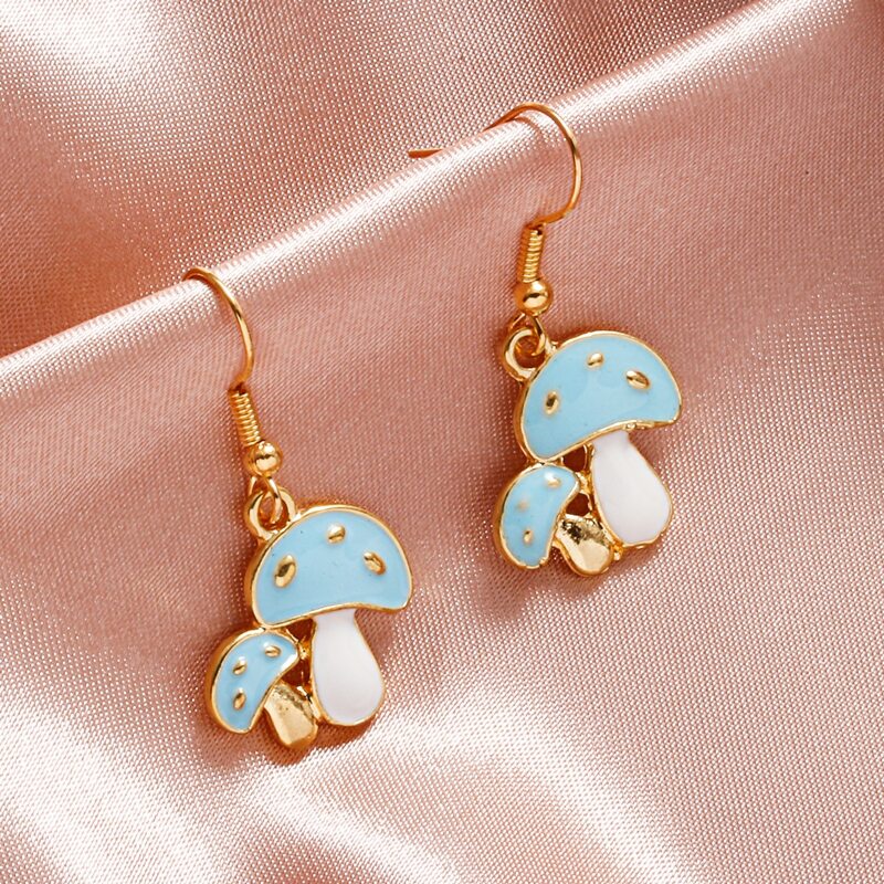 

Mushroom Drop Earrings, Blue and white
