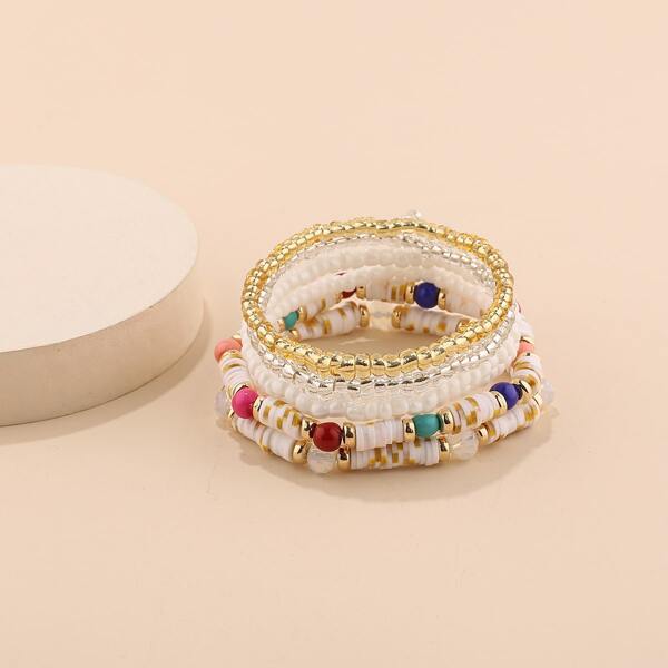 

6pcs Beaded Bracelet, White