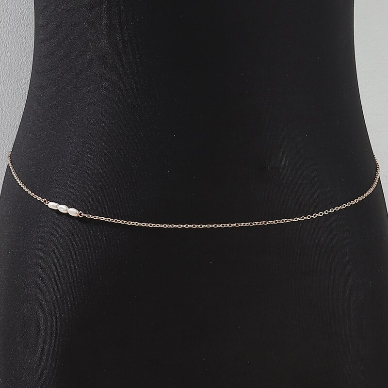

Faux Pearl Decor Waist Chain, Gold