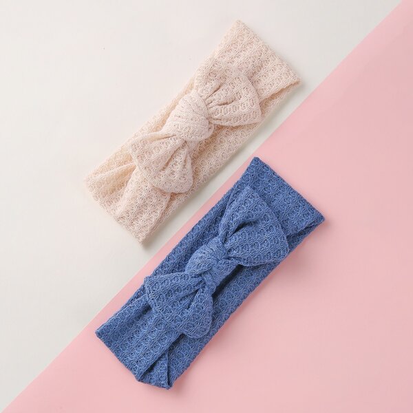 

2pcs Baby Plain Bow Decor Headband, Multicolor