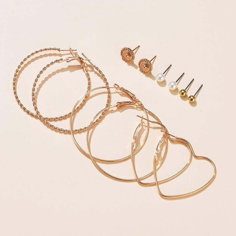 

6pairs Hoop Earring Set, Gold