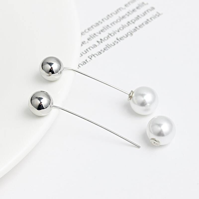 

Faux Pearl Link Linear Earrings, Silver
