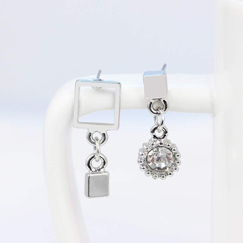 

Rhinestone Geo Drop Earrings, Silver