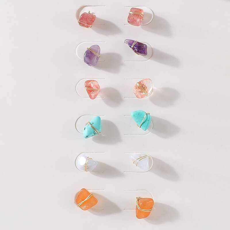 

6pairs Stone Decor Earrings, Multicolor