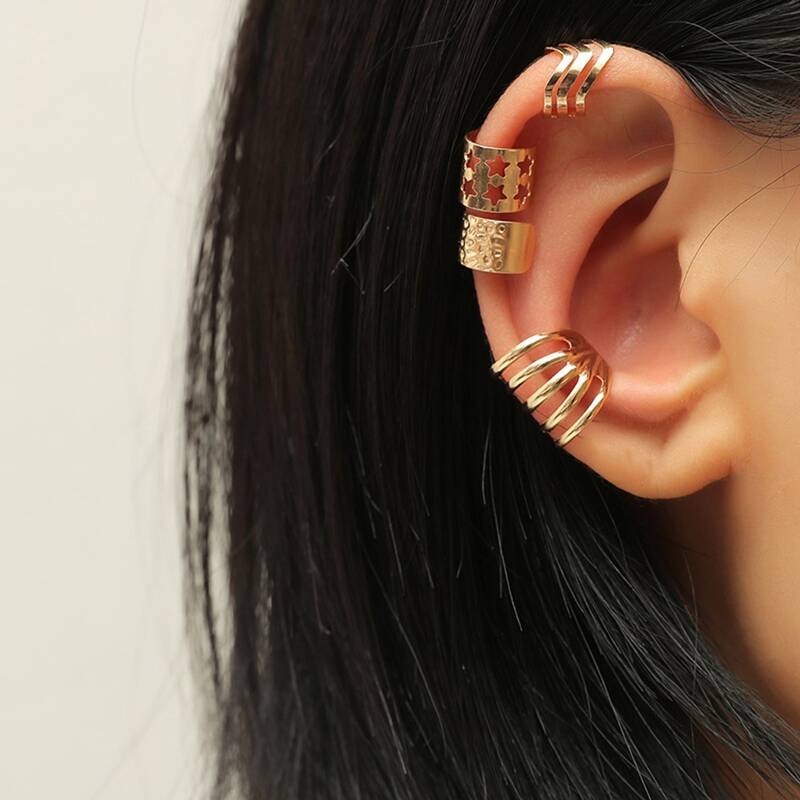 

4pcs Hollow Wide Ear Cuff, Gold