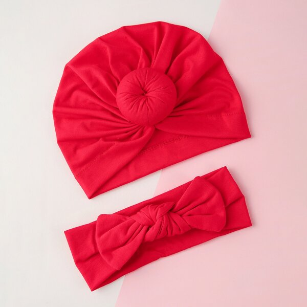 

Baby Plain Turban Hat & Headband, Red