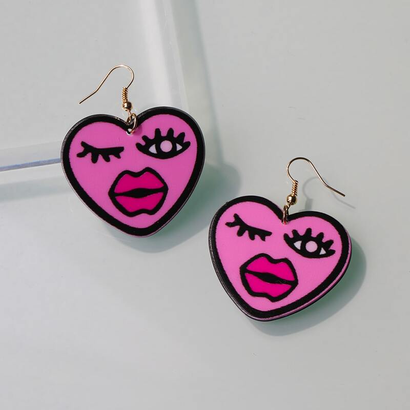 

Figure Heart Drop Earrings, Hot pink
