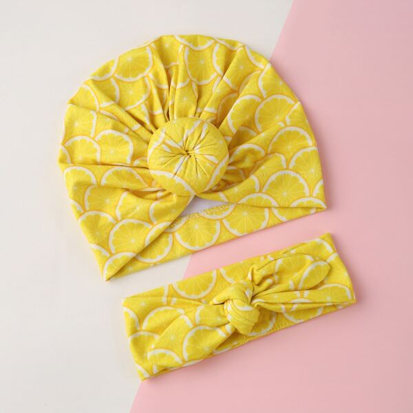 

Baby Lemon Pattern Turban Hat & Headband, Multicolor