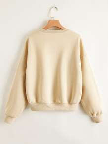 SHEIN Unity Áo nỉ Lá thư Giải trí - Màu be - Xem 2