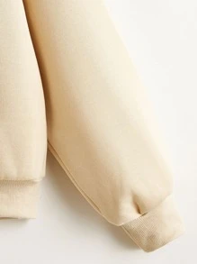 SHEIN Unity Áo nỉ Lá thư Giải trí - Màu be - Xem 3