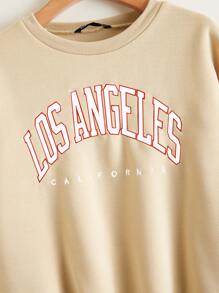 SHEIN Unity Áo nỉ Lá thư Giải trí - Màu be - Xem 4