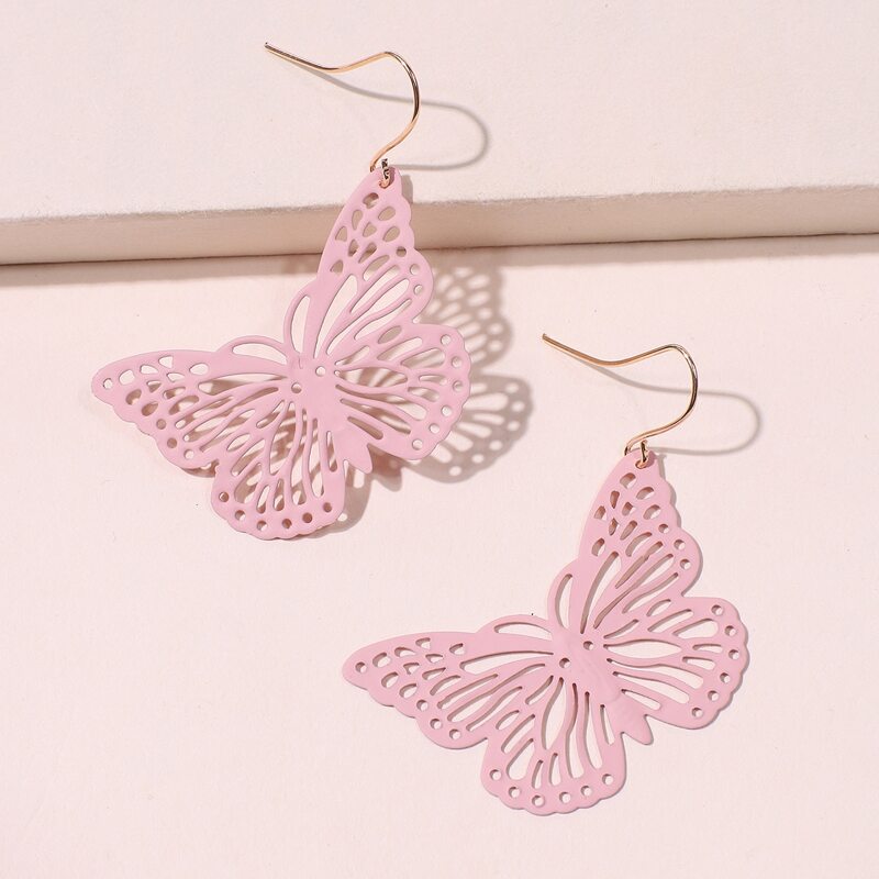 

Hollow Butterfly Drop Earrings, Pink