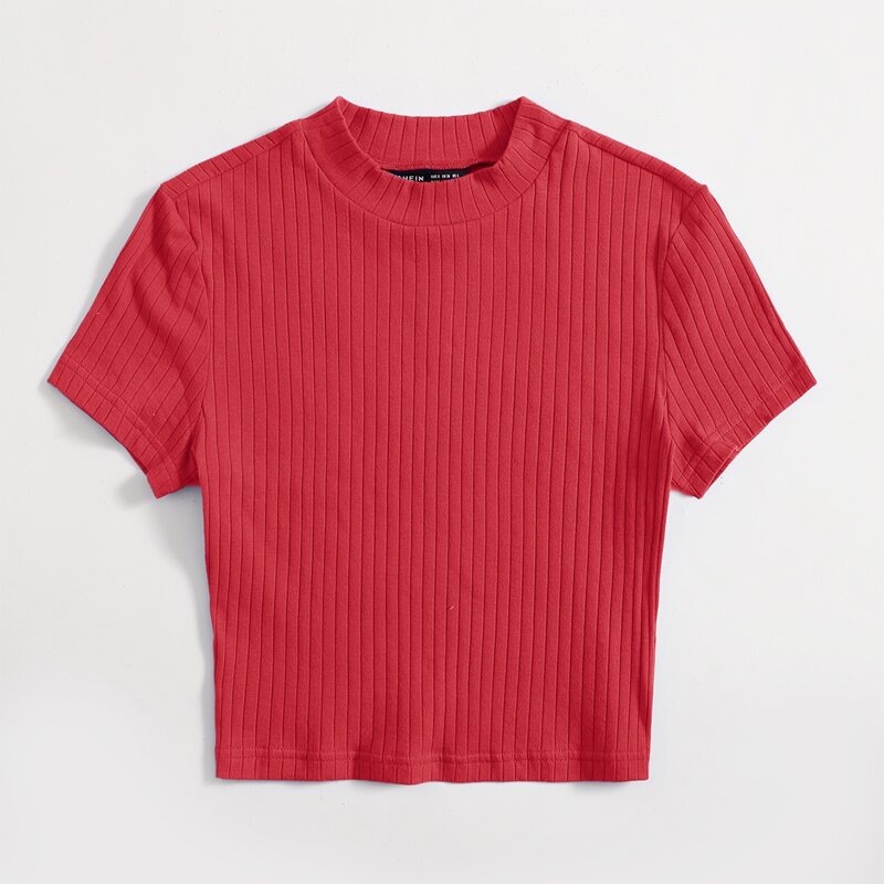 

Solid Rib-knit Tee, Red