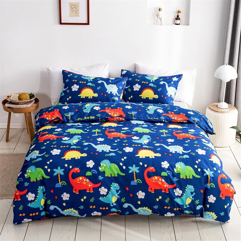 

Kids Cartoon Dinosaur Print Duvet Cover Set Without Filler, Multicolor