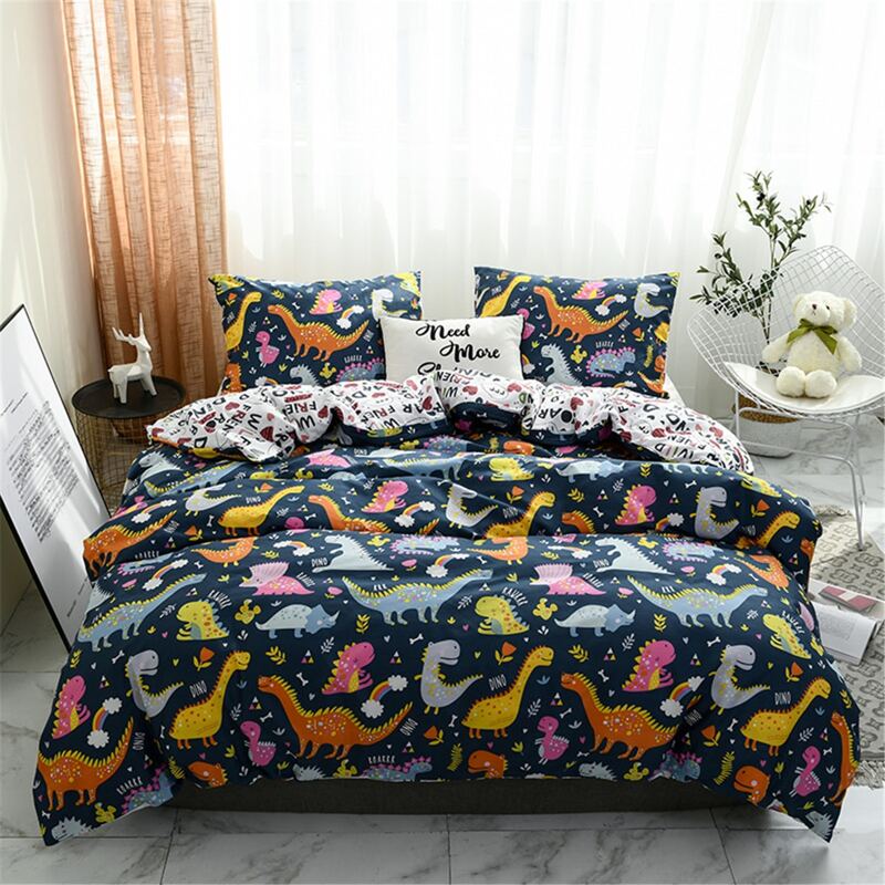 

Kids Cartoon Dinosaur Print Duvet Cover Set Without Filler, Multicolor