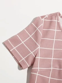 SHEIN Essnce m形開衩下擺格紋圖案包臀連衣裙 - 藕粉色 - 查看 5