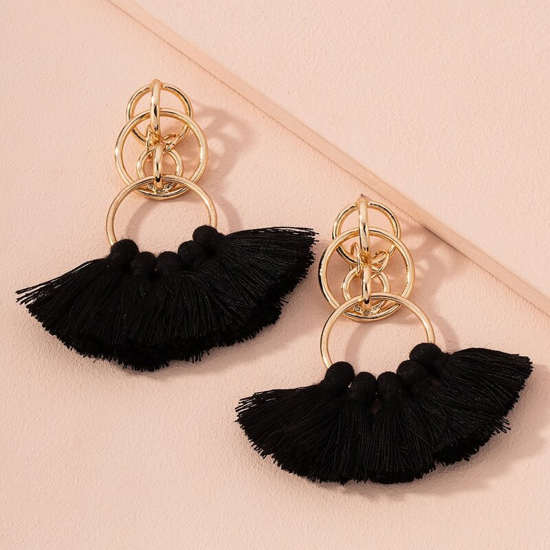 

Round & Tassel Decor Drop Earrings, Multicolor