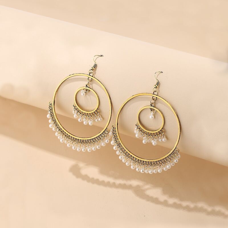 

Faux Pearl Round Drop Earrings, Gold