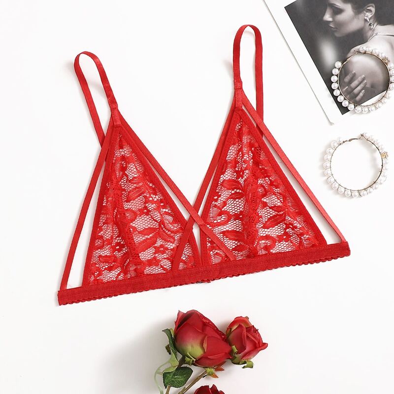 

Floral Lace Triangle Bralette, Red