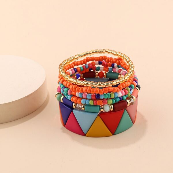 

6pcs Beaded Bracelet, Multicolor