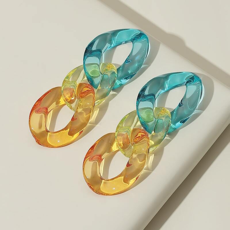 

Color Block Chain Drop Earrings, Multicolor